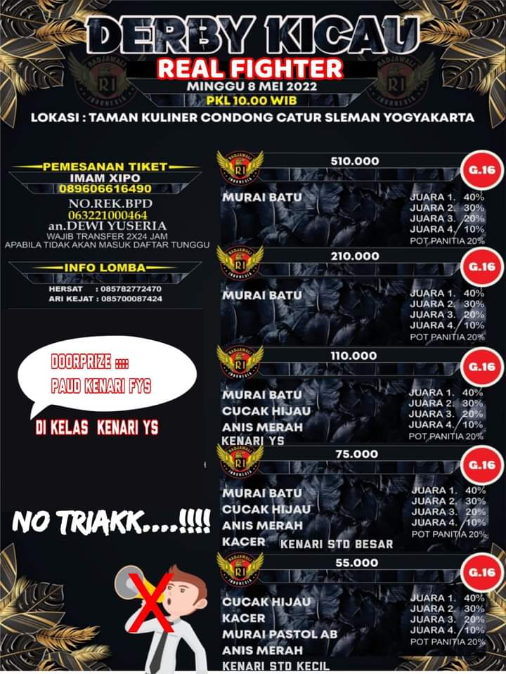 Brosur Derby Kicau Real Fighter Yogyakarta (28/04/2022)