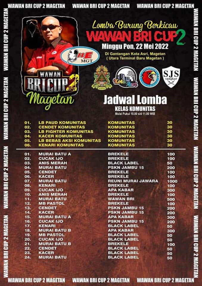 Jadwal Lomba Wawan BRI Cup 2 Magetan (18/05/2022)